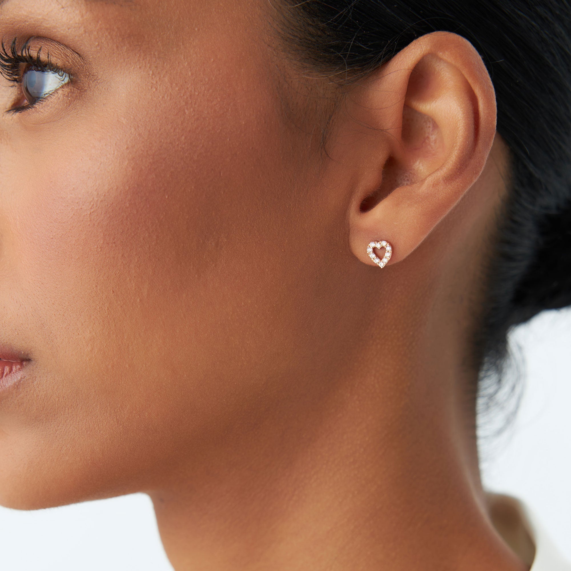 OBFJ0132 - 14K Rose Gold Mini Heart Earrings Diamond Studs 3