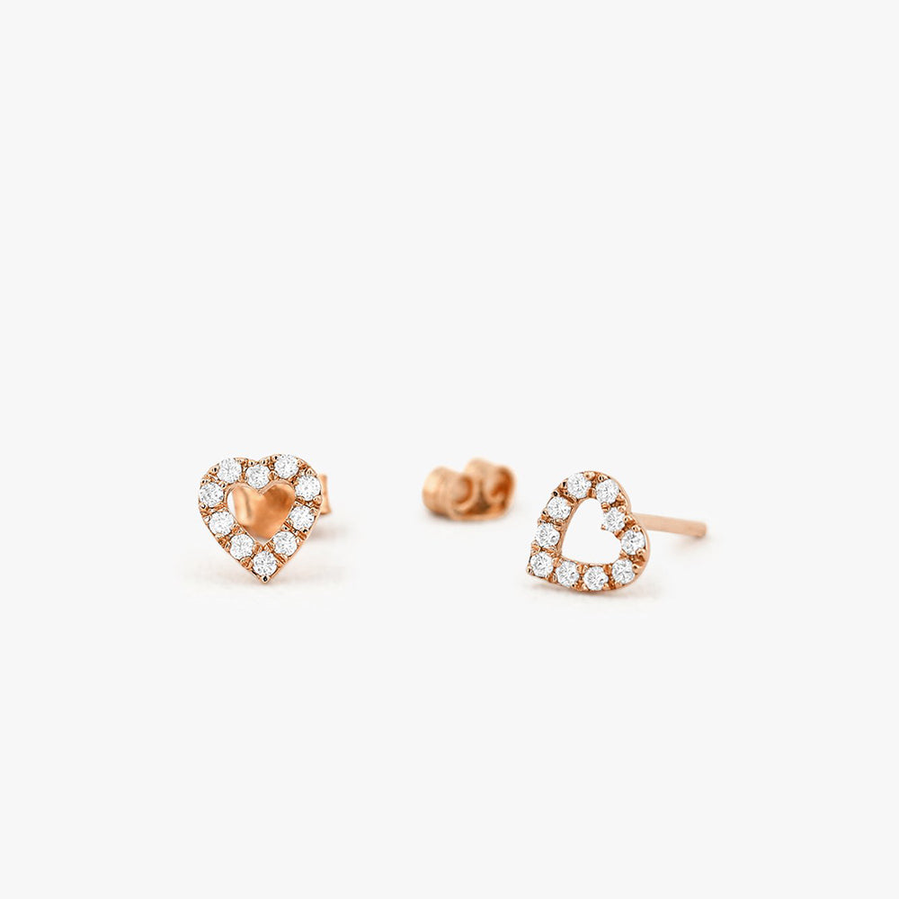 OBFJ1667 - 14K Gold Mini Heart Earrings Diamond Studs 5