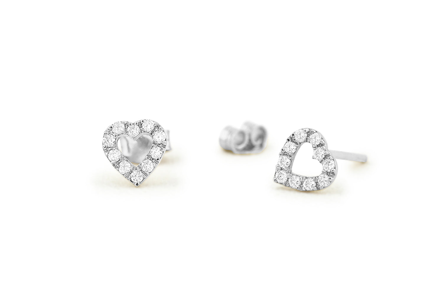 OBFJ1667 - 14K Gold Mini Heart Earrings Diamond Studs 6