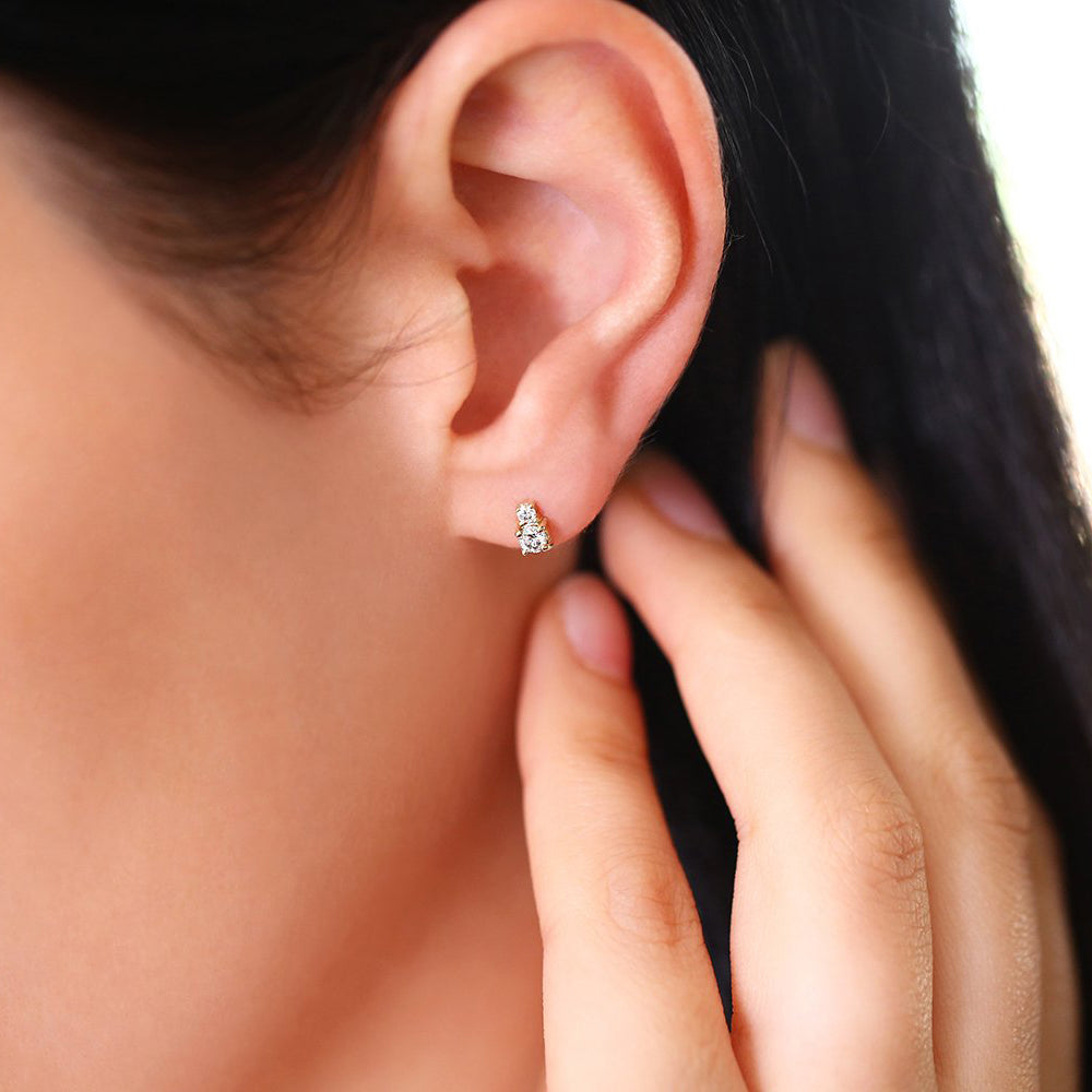 OBFJ1621 - 14K Gold Double Diamond Studs 3