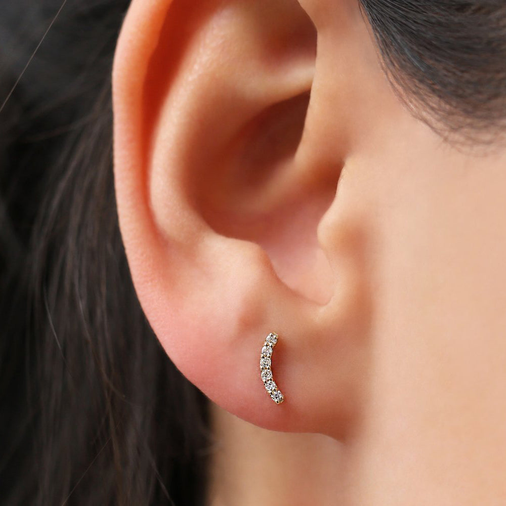 OBFJ1672 - 14K Gold Diamond Curved Bar Stud Earrings 4