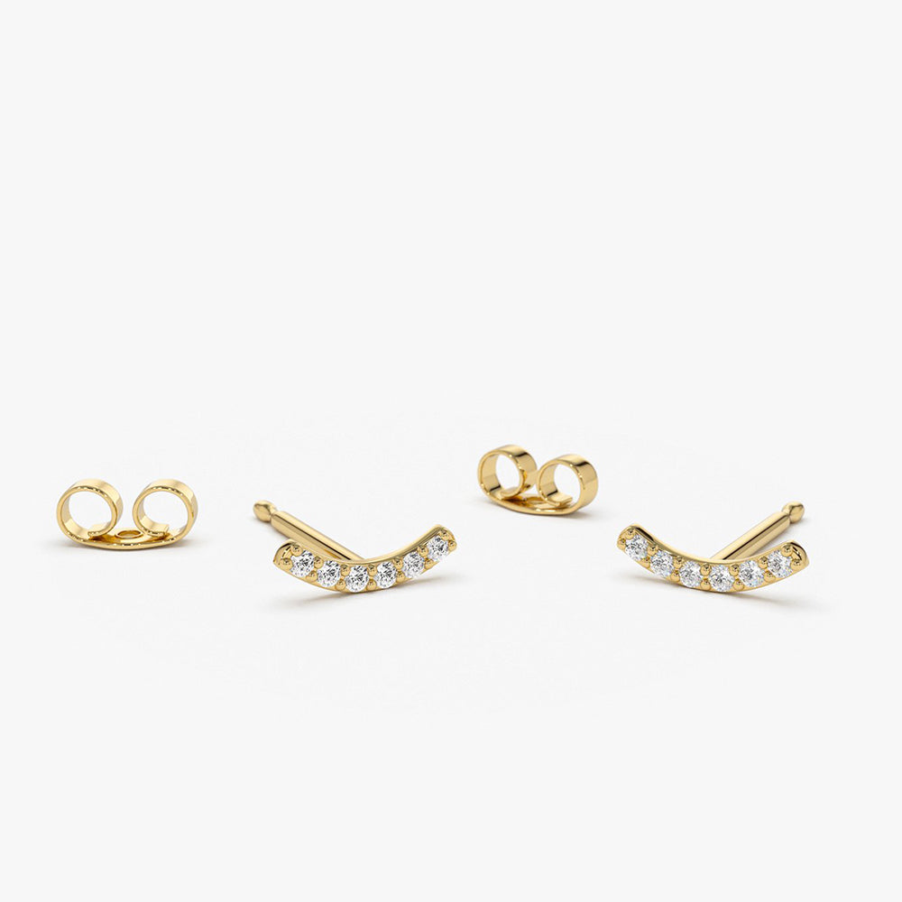 OBFJ1672 - 14K Gold Diamond Curved Bar Stud Earrings 1