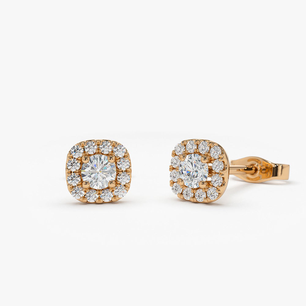 OBFJ0153 - 14k Rose Halo Setting Diamond Studs 1