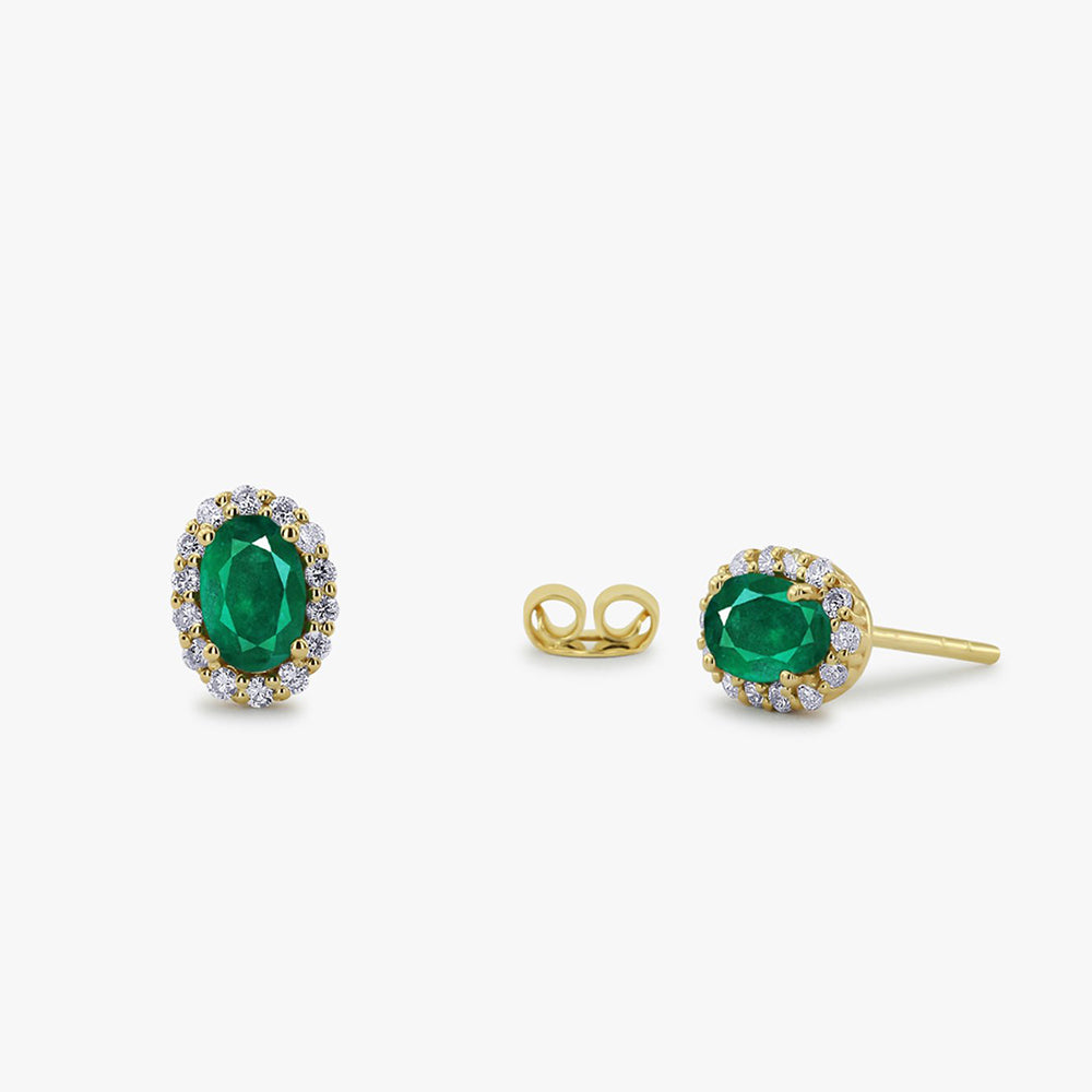 OBFJ1689 - 14k Gold Oval Cut Emerald Diamond Earrings 1