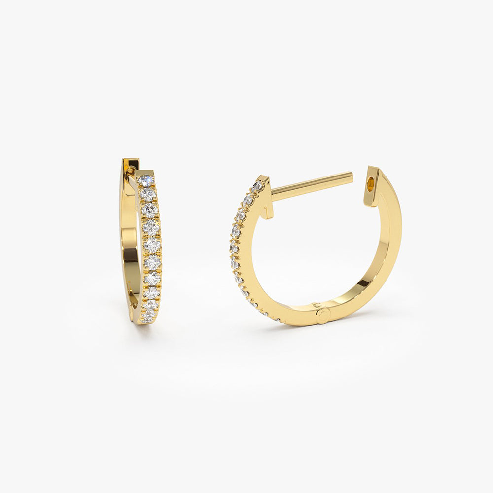 OBFJ1670 - 14K Gold Mini Diamond Huggies Earrings 1