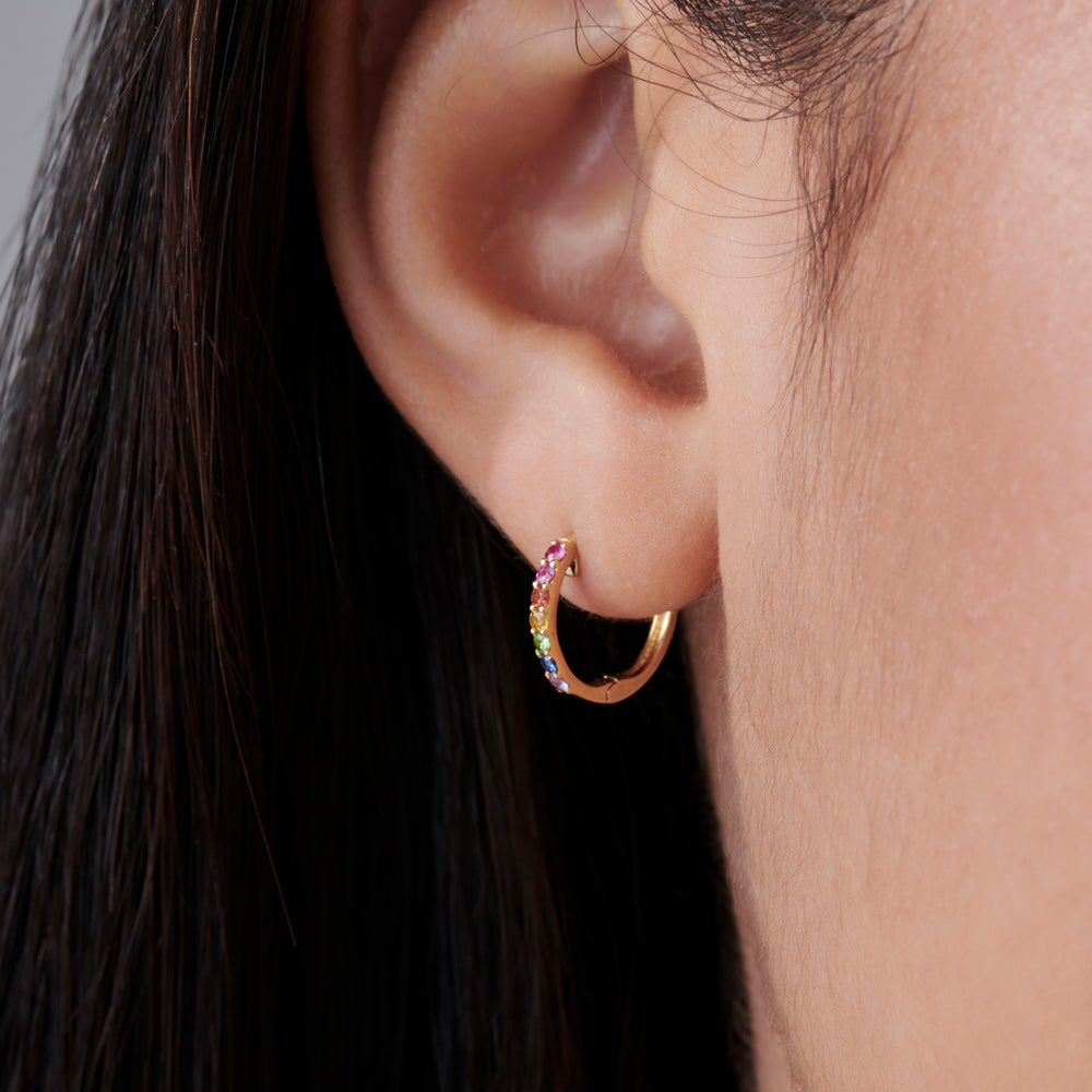 OBFJ2268 - 14K Gold Multi Color Huggie Hoop Earrings 6