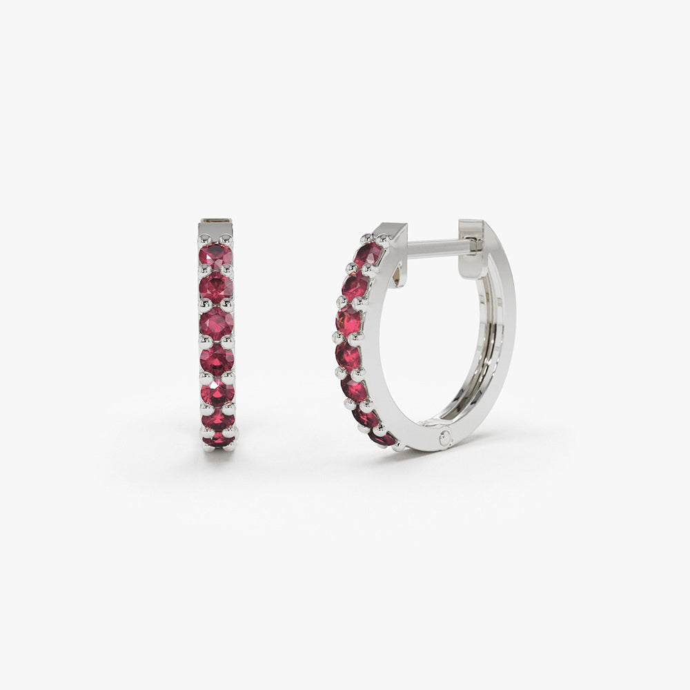 OBFJ1858 - 14K Gold Ruby Huggie Hoop Earrings 7