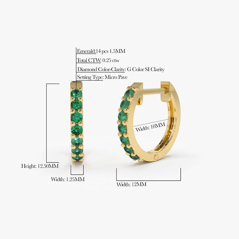 OBFJ1844 - 14K Gold Emerald Huggie Hoop Earrings 7