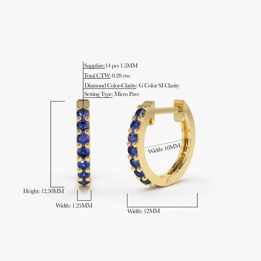 OBFJ1866 - 14K Gold Sapphire Huggie Hoop Earrings 5