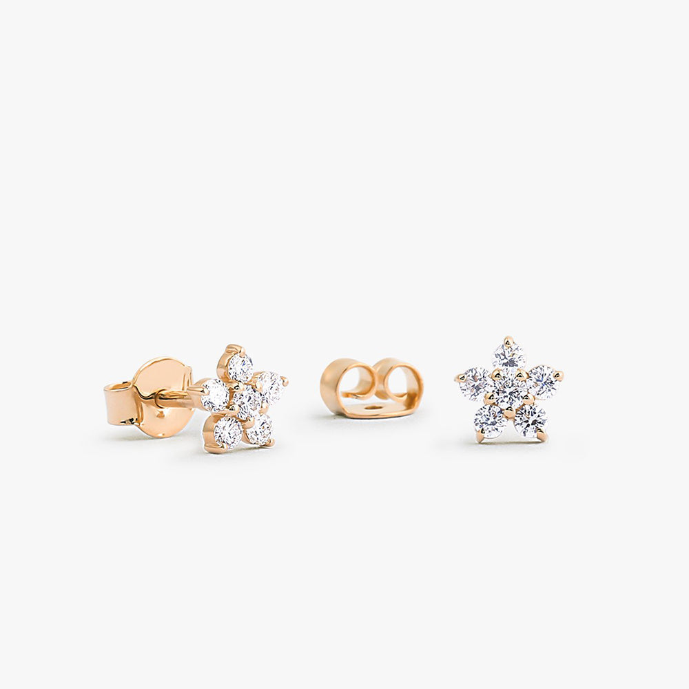 OBFJ0136 - 14K Rose Gold Diamond Flower Earrings 1