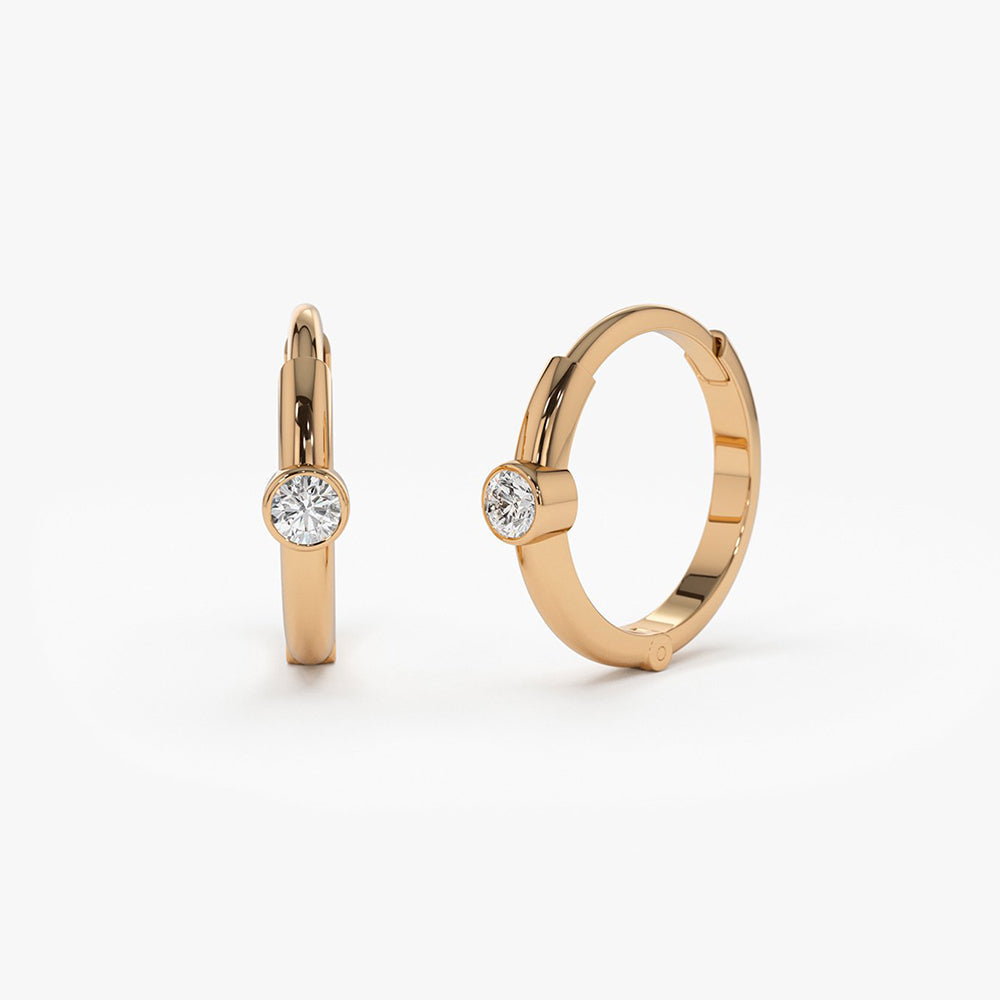 OBFJ0137 - 14K Rose Single Bezel Set Diamond Hoops 1