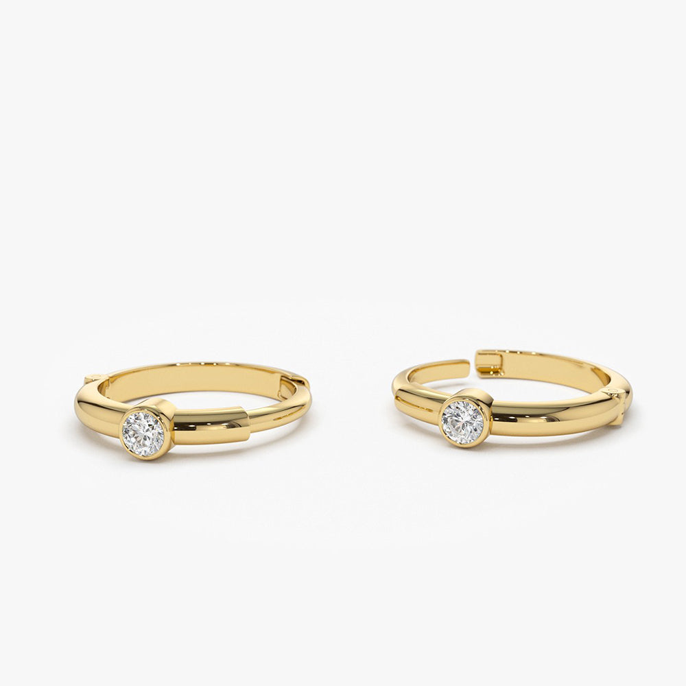 OBFJ1876 - 14K Single Bezel Set Diamond Hoops 8