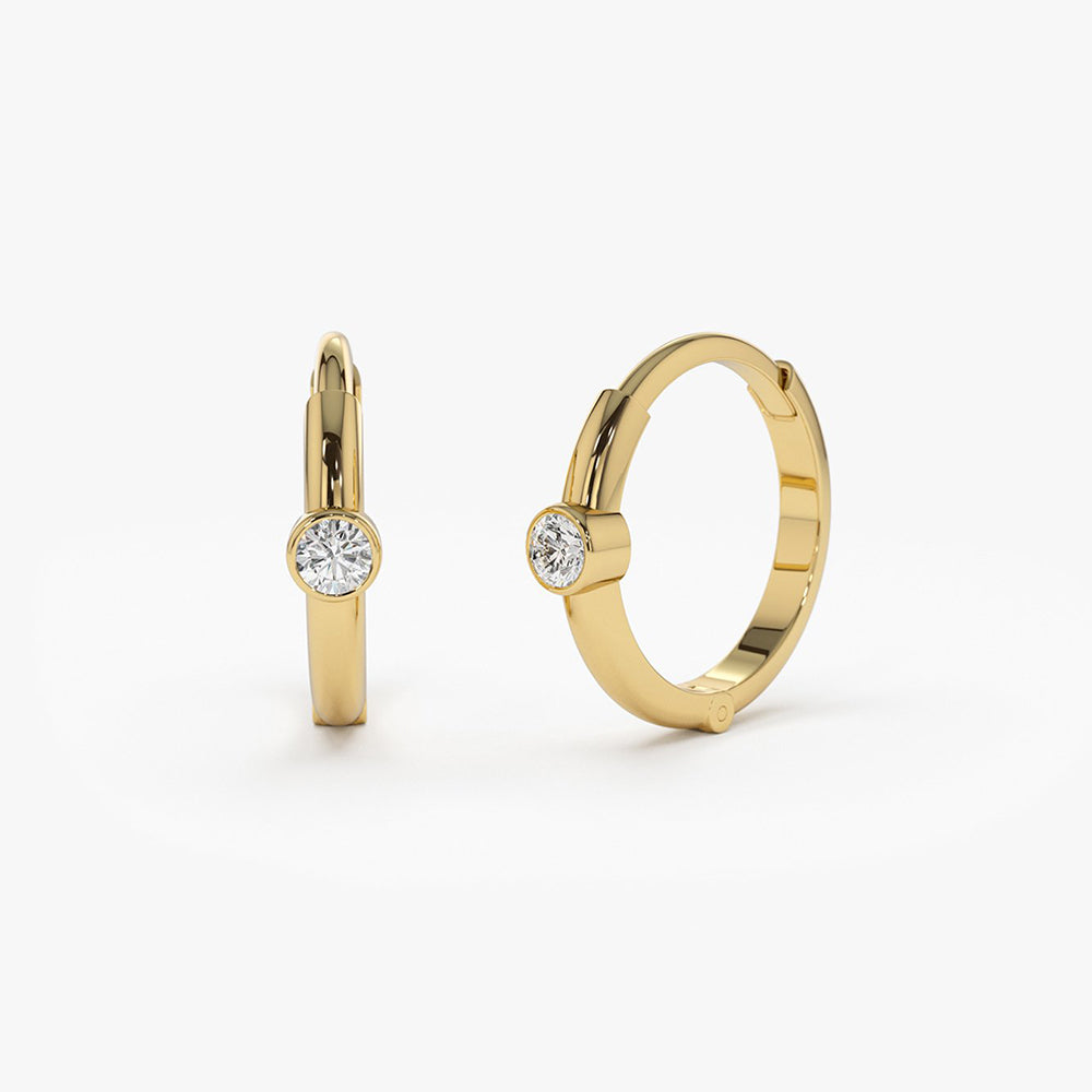 OBFJ1876 - 14K Single Bezel Set Diamond Hoops 1