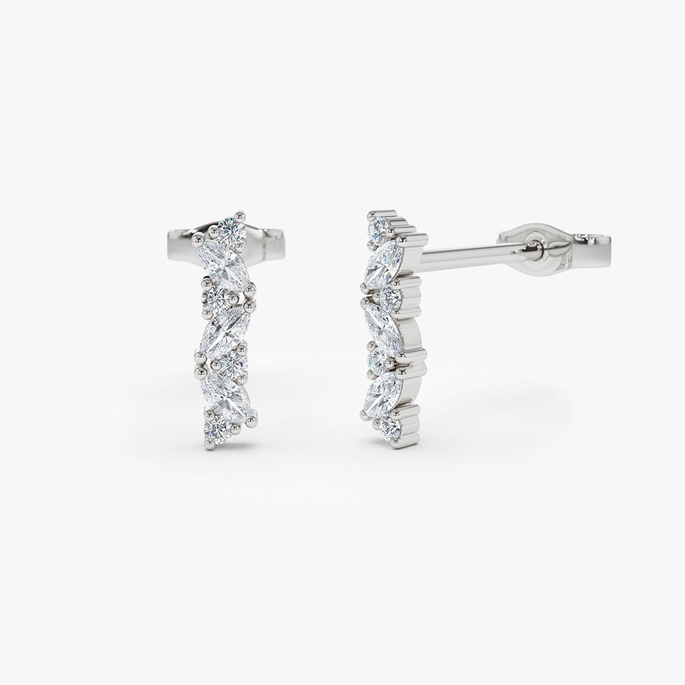 OBFJ1875 - 14K Gold Alternating Marquise and Round Diamond Studs 6