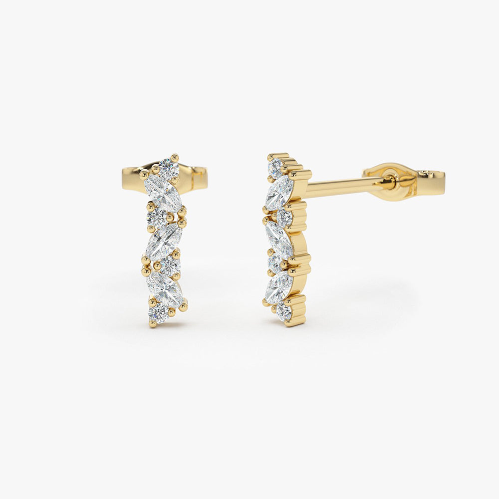OBFJ1875 - 14K Gold Alternating Marquise and Round Diamond Studs 1