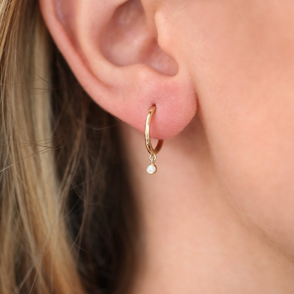 OBFJ1830 - 14K Hoop with Dangling Diamond 5