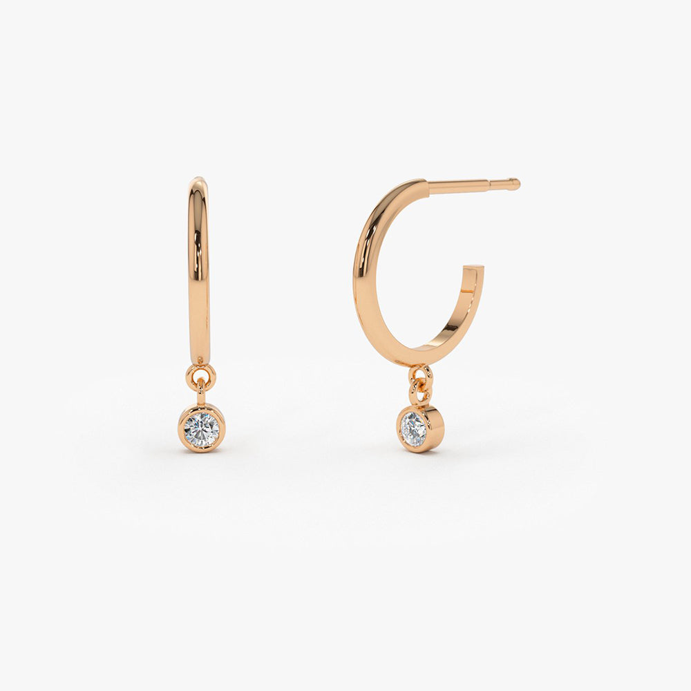 OBFJ0138 - 14K Rose Hoop with Dangling Diamond 1