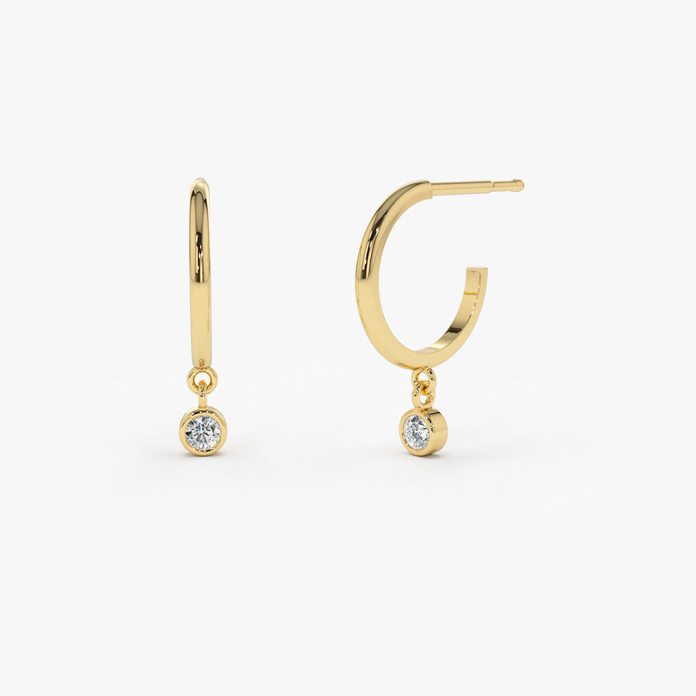 OBFJ1830 - 14K Hoop with Dangling Diamond 1