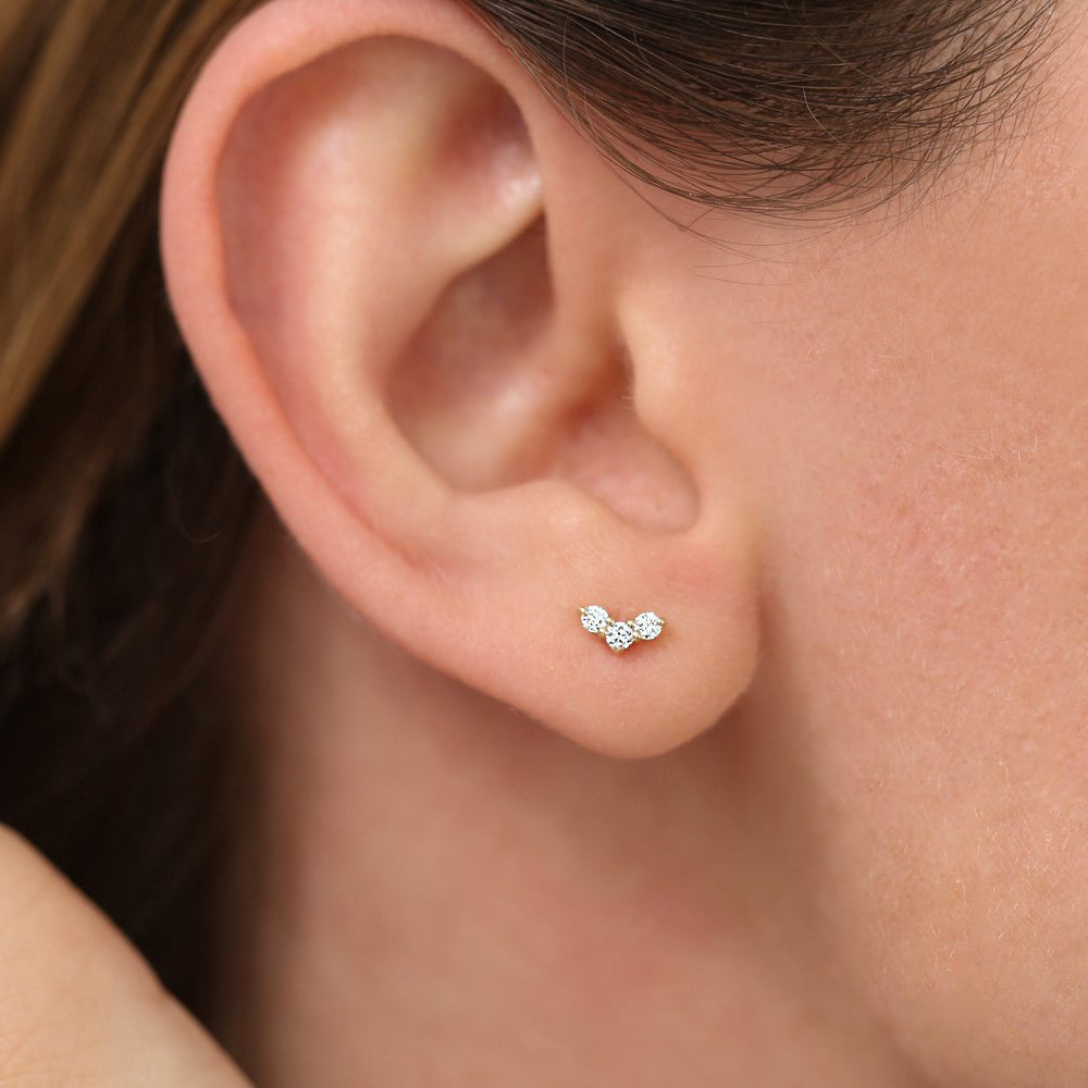 OBFJ1833 - 14K Gold Mini Trio Diamond Stud Earrings 2