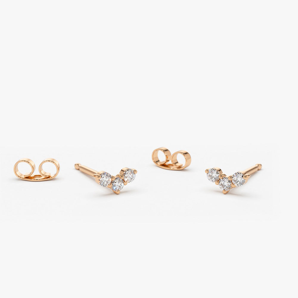 OBFJ1833 - 14K Gold Mini Trio Diamond Stud Earrings 4