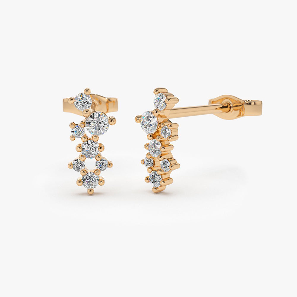 OBFJ1877 - 14K Gold Diamond Cluster Earrings 6