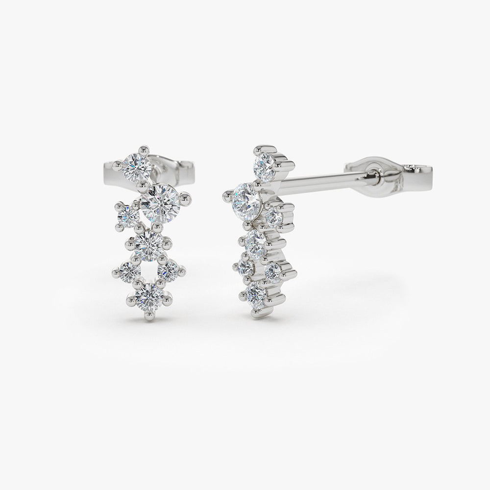 OBFJ1877 - 14K Gold Diamond Cluster Earrings 7