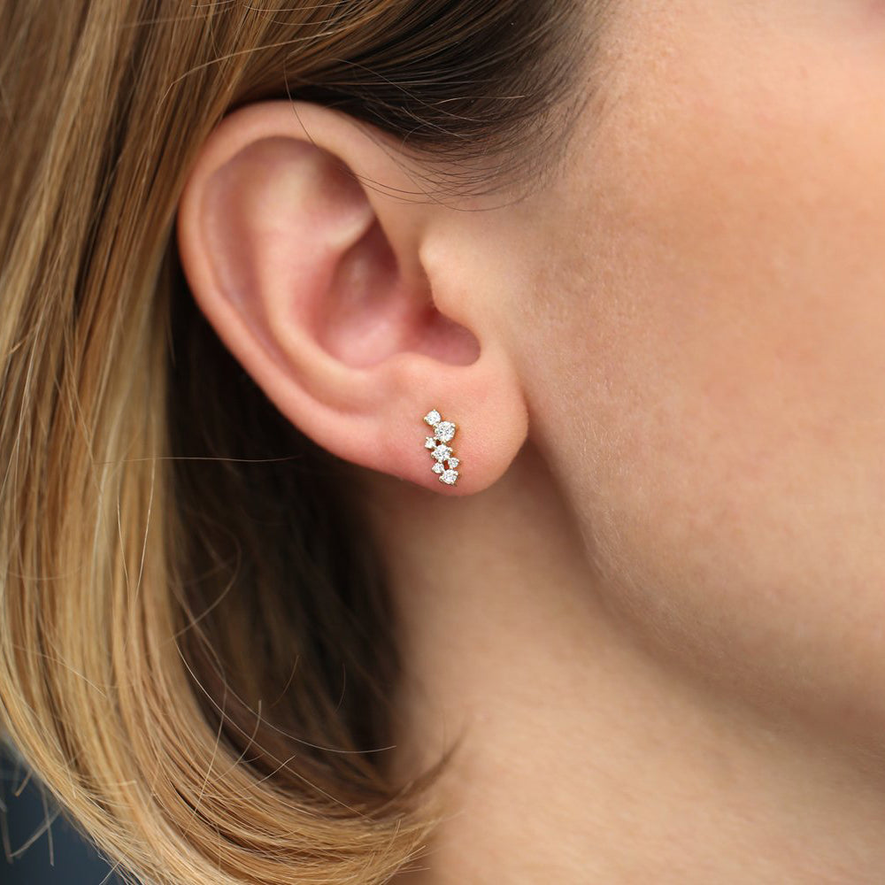 OBFJ1877 - 14K Gold Diamond Cluster Earrings 5