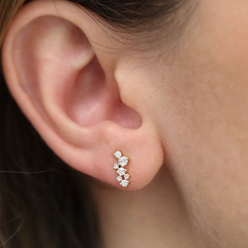 OBFJ1877 - 14K Gold Diamond Cluster Earrings 2