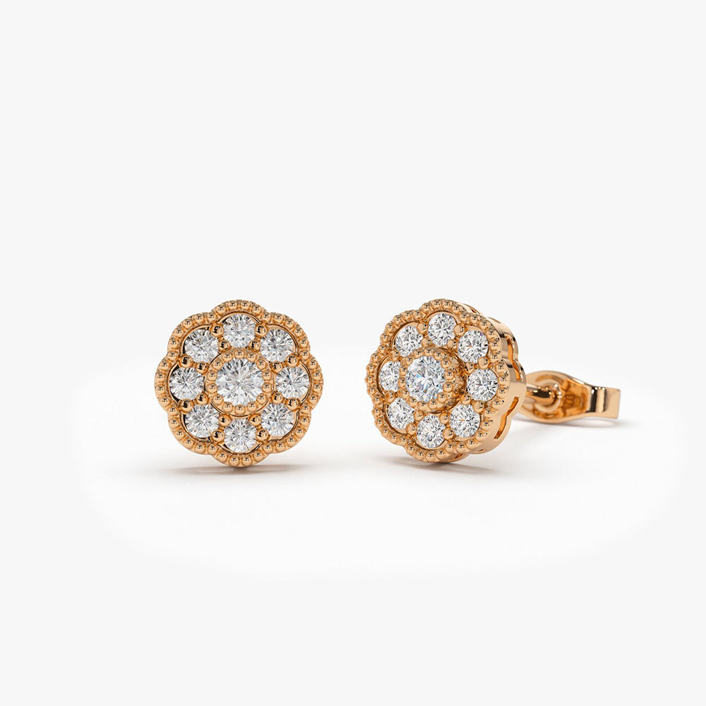 OBFJ1974 - 14k Floral Design Diamond Studs 5