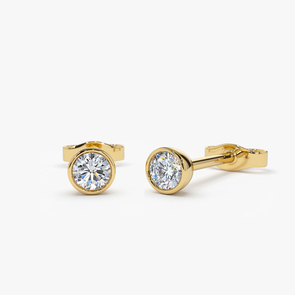 OBFJ1976 - Bezel Setting Round Diamond Studs earrings in selectable metal and diamond options - Roselle Jewelry view 1