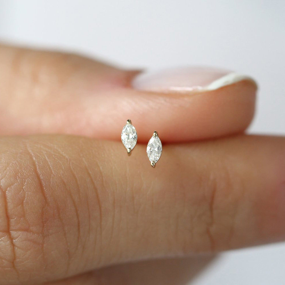 OBFJ2034 - 14k Mini Marquise Diamond Studs 2