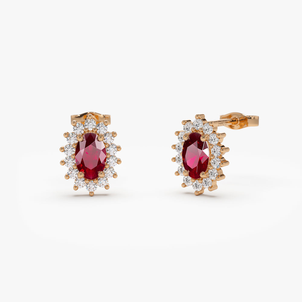 OBFJ1526 - 14k Oval Cut Ruby Earrings with Diamonds 4