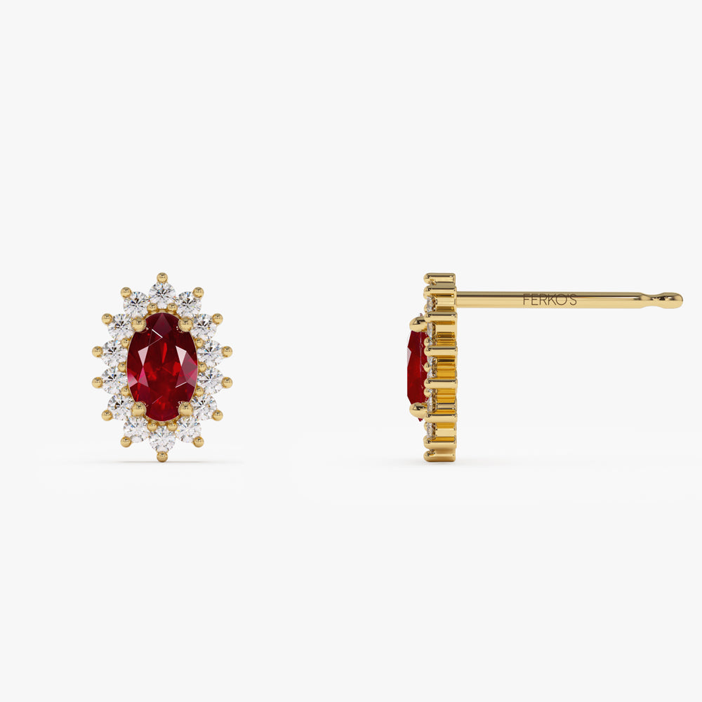 OBFJ1526 - 14k Oval Cut Ruby Earrings with Diamonds 6