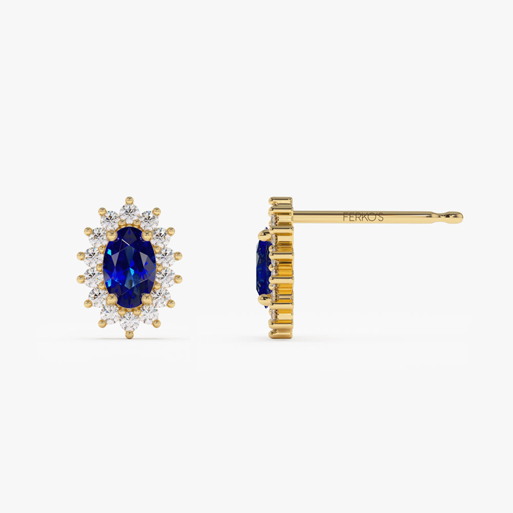 OBFJ2083 - 14k Oval Cut Blue Sapphire Earrings with Diamonds 5