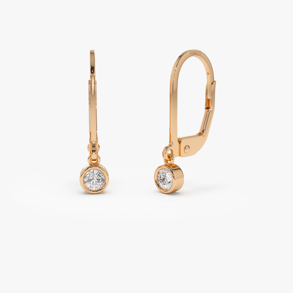 OBFJ2088 - 14k Lever Back Bezel Setting Diamond Earrings 4
