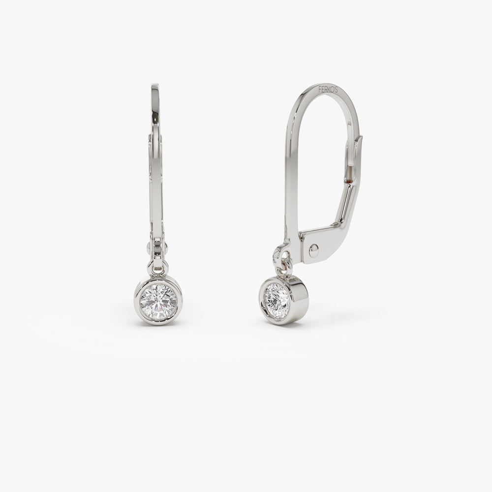 OBFJ2088 - 14k Lever Back Bezel Setting Diamond Earrings 3