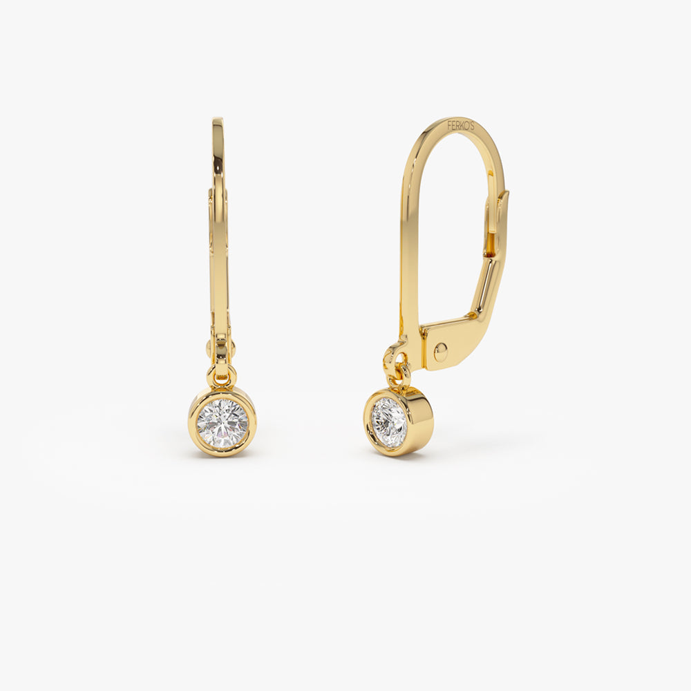 OBFJ2088 - 14k Lever Back Bezel Setting Diamond Earrings 1