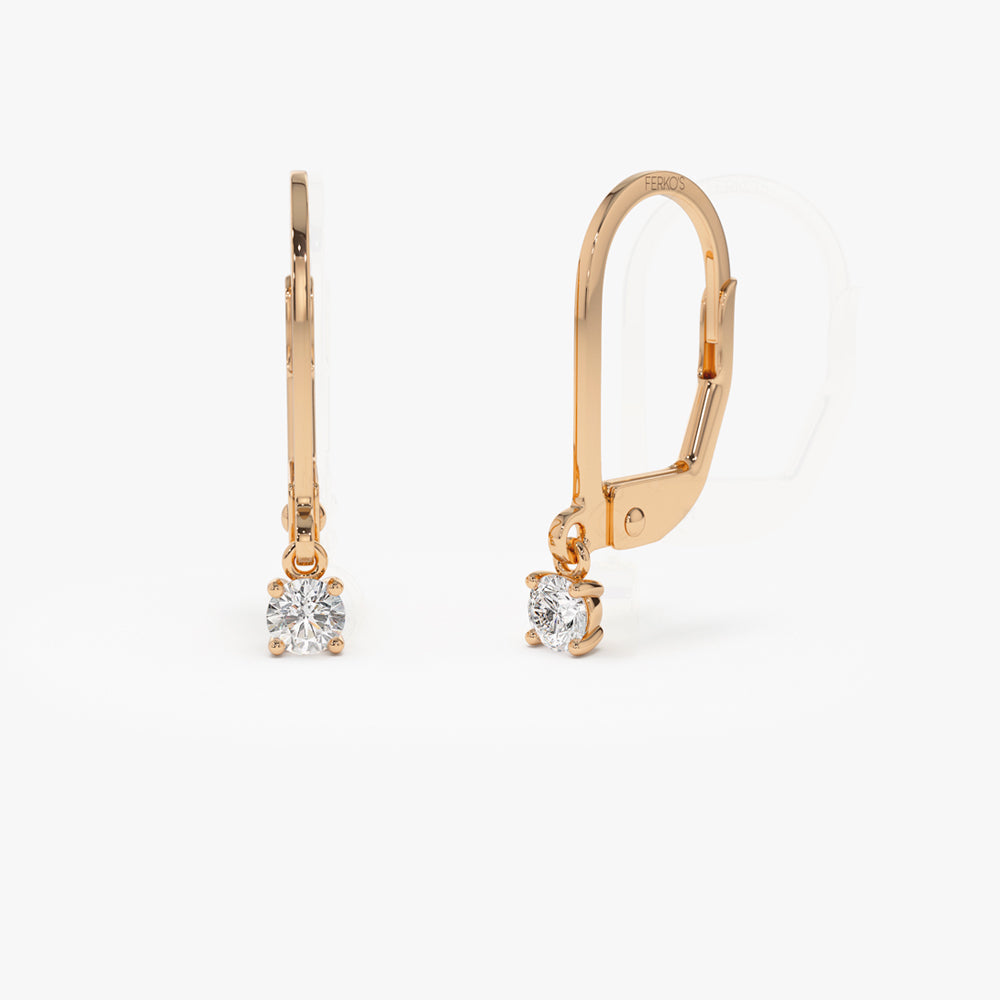 OBFJ2143 - 14k Lever Back Prong Setting Diamond Earrings 4