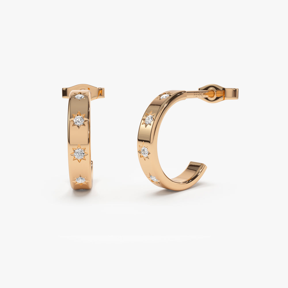 OBFJ0174 - 14k Rose Starsetting Minimal Diamond Hoops 1