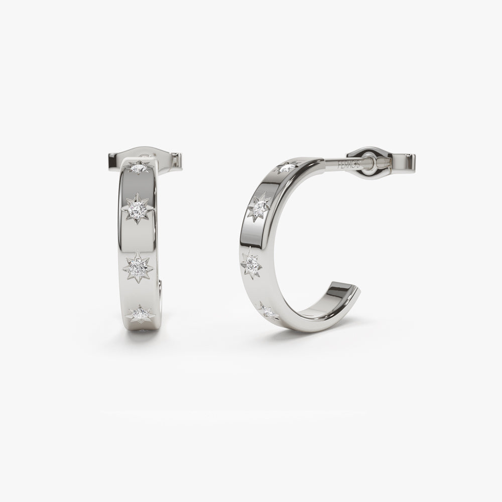 OBFJ2144 - 14k Starsetting Minimal Diamond Hoops 7