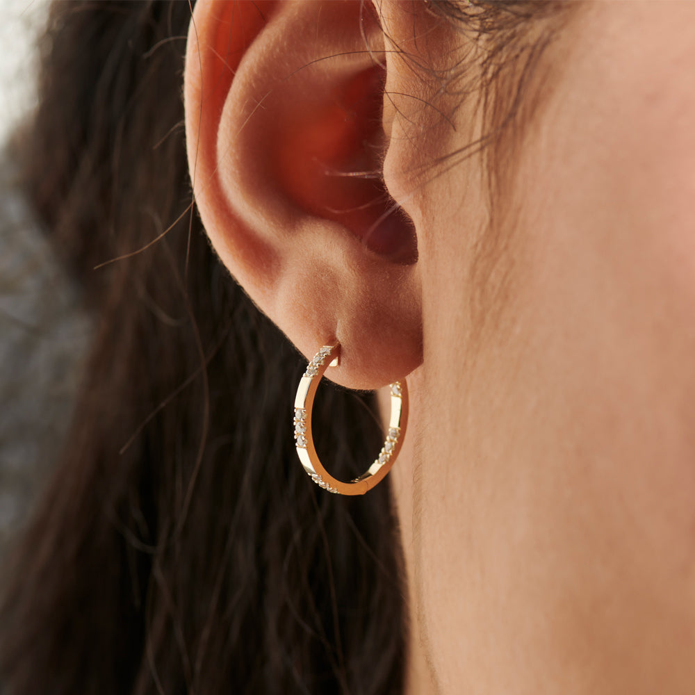 OBFJ2276 - 14k Gold Inside out Diamond Hoop Earrings 2