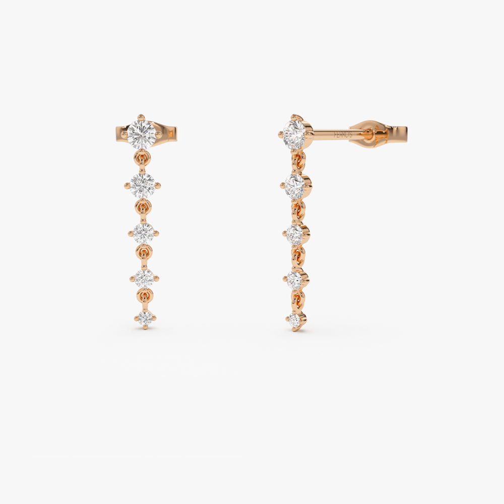 OBFJ0191 - 14k Rose Dangling 4 Prong Diamond Drop Earrings 1