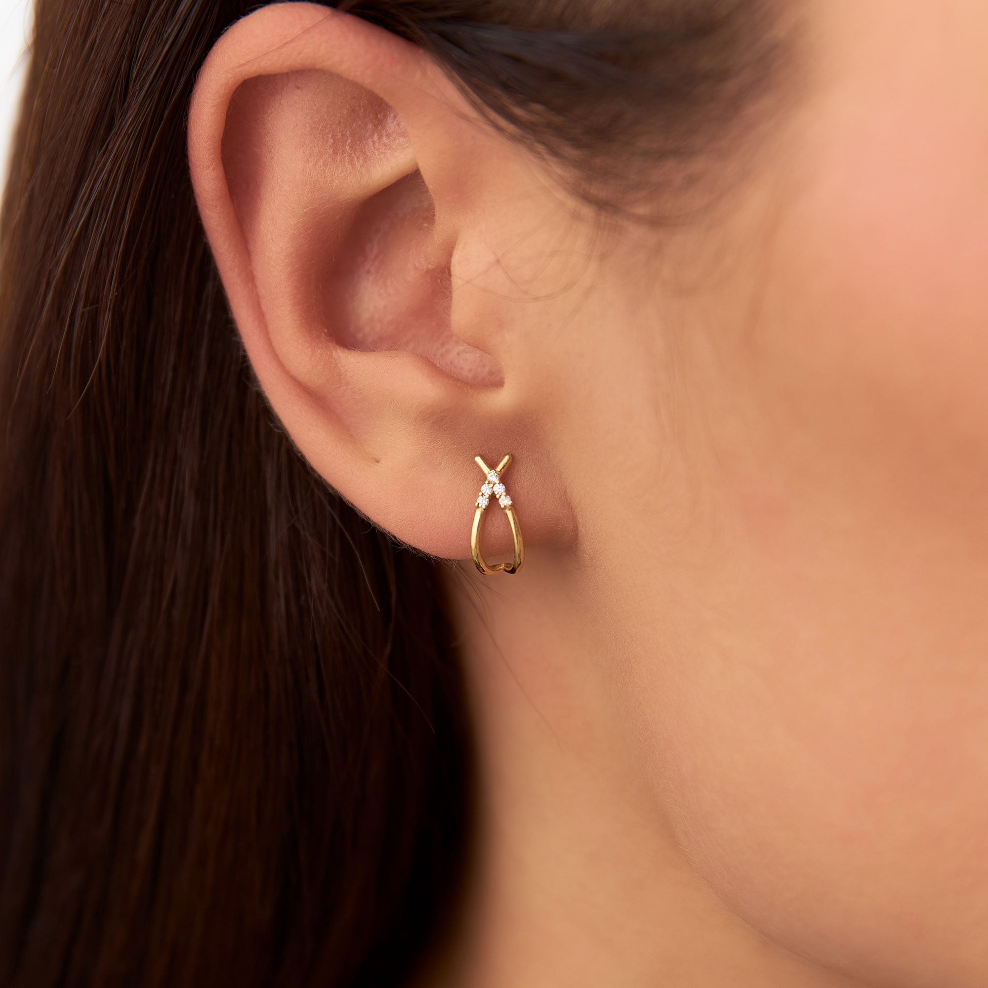 OBFJ1306 - 14k Criss Cross Half Hoop Diamond Stud 2
