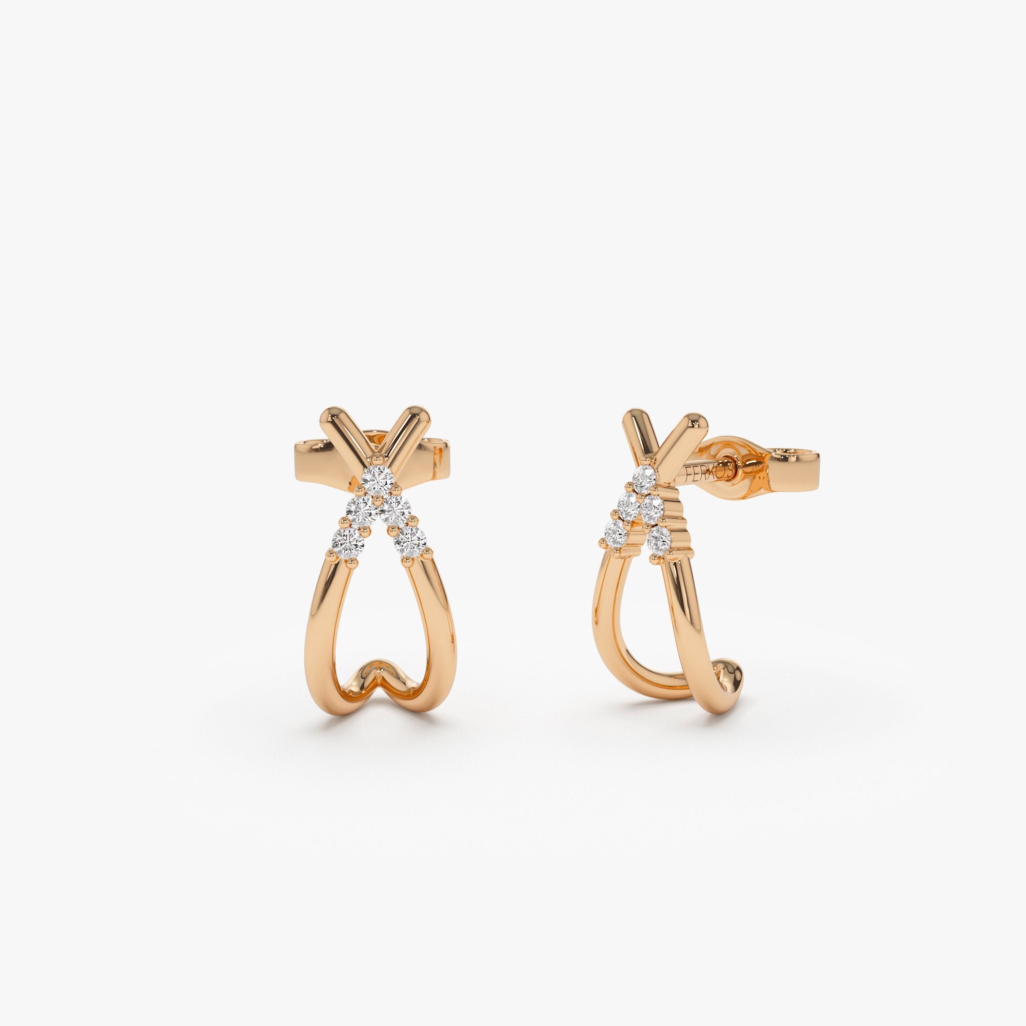 OBFJ1306 - 14k Criss Cross Half Hoop Diamond Stud 4