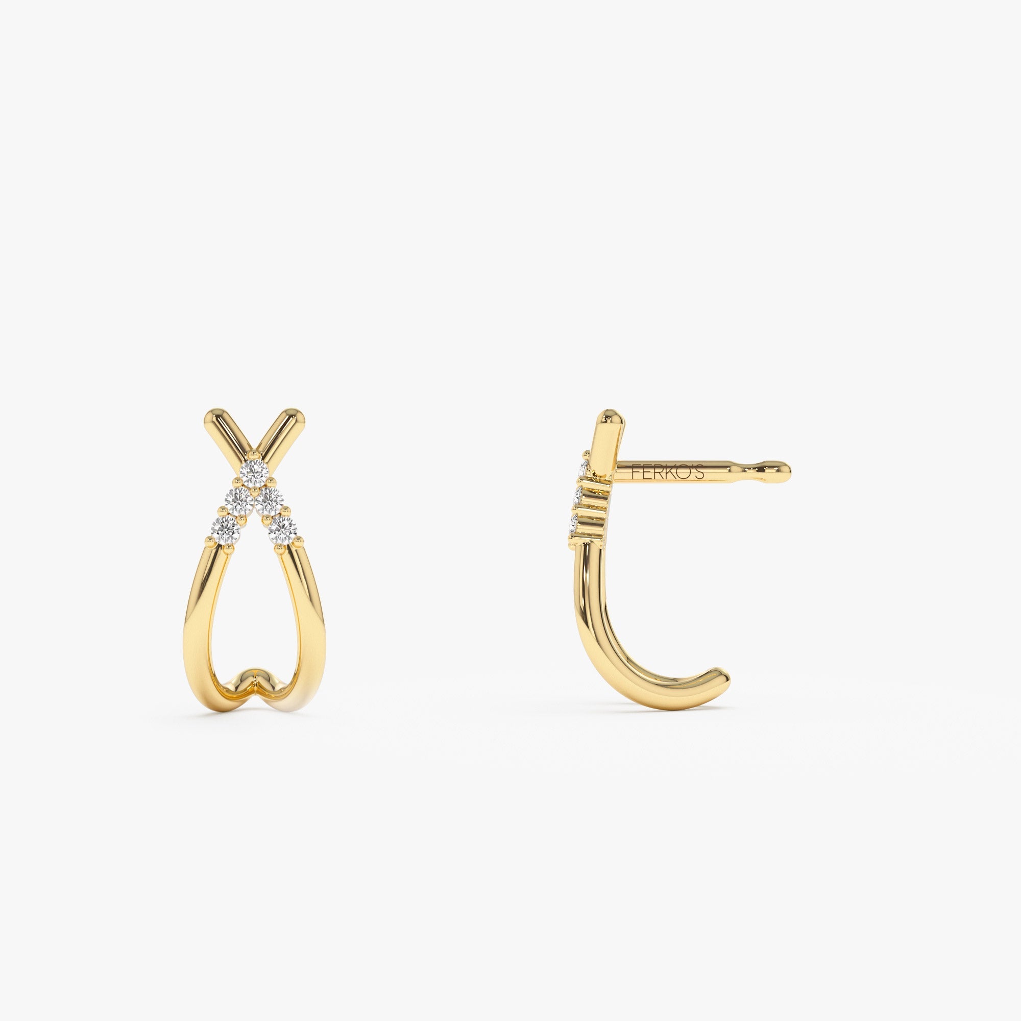 OBFJ1306 - 14k Criss Cross Half Hoop Diamond Stud 6