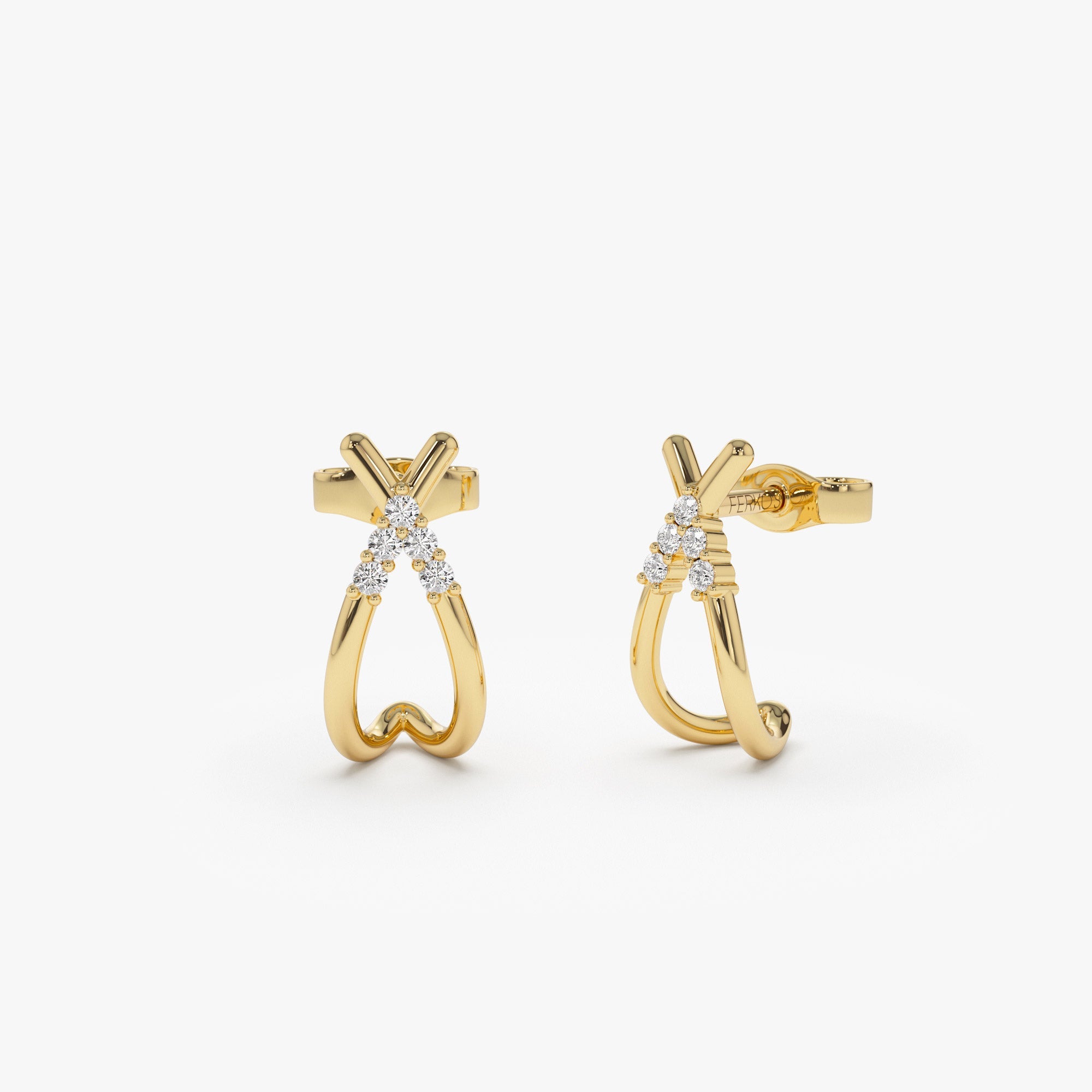 OBFJ1306 - 14k Criss Cross Half Hoop Diamond Stud 1