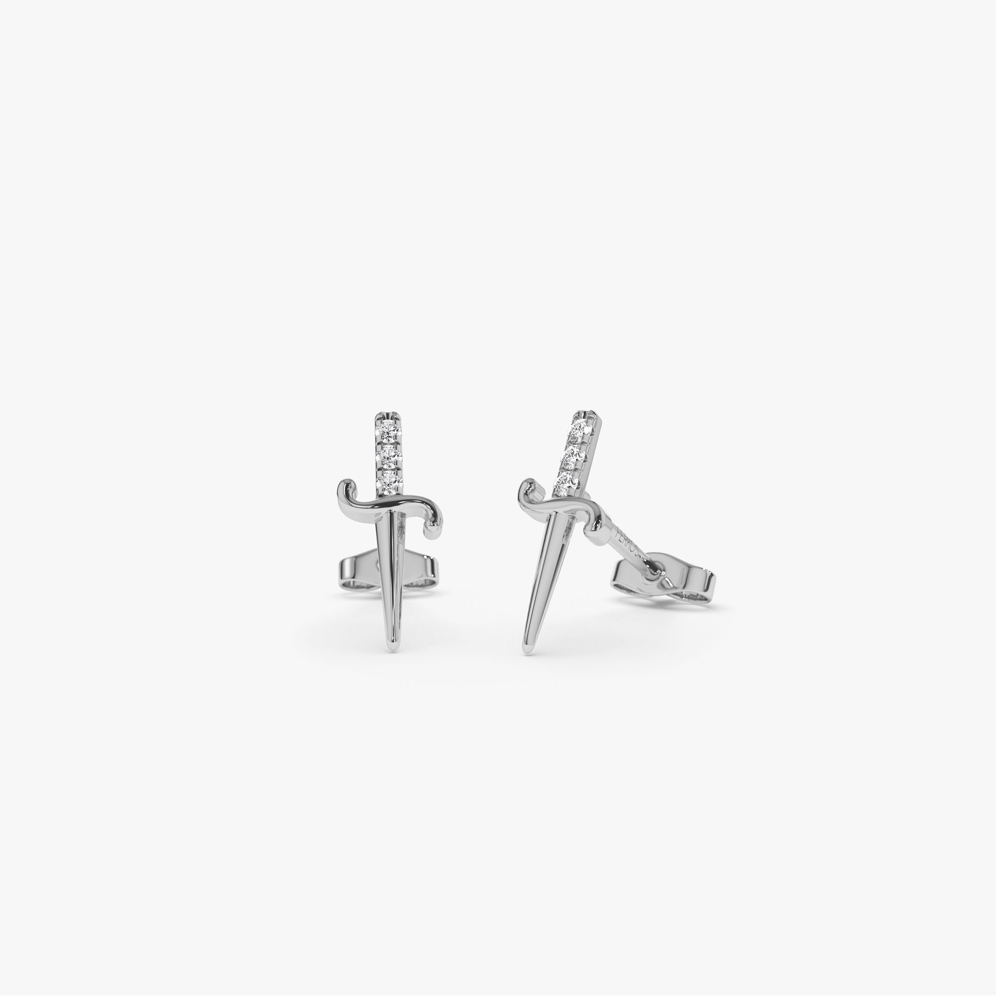 OBFJ1265 - 14k Gold Mini Sword Diamond Earrings 4
