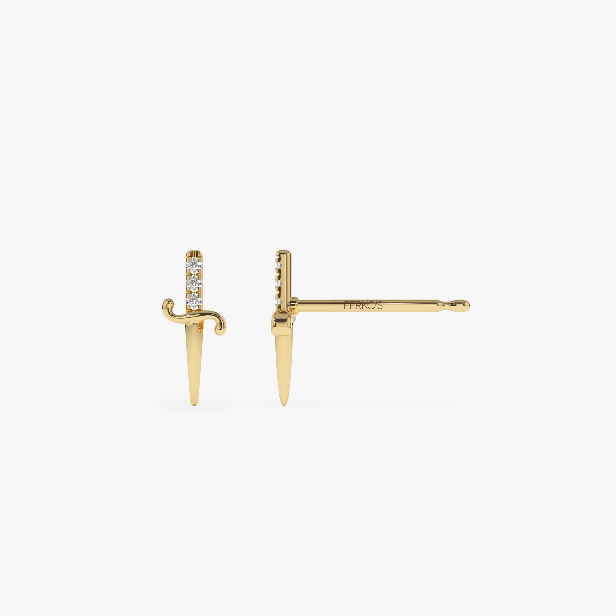 OBFJ1265 - 14k Gold Mini Sword Diamond Earrings 5