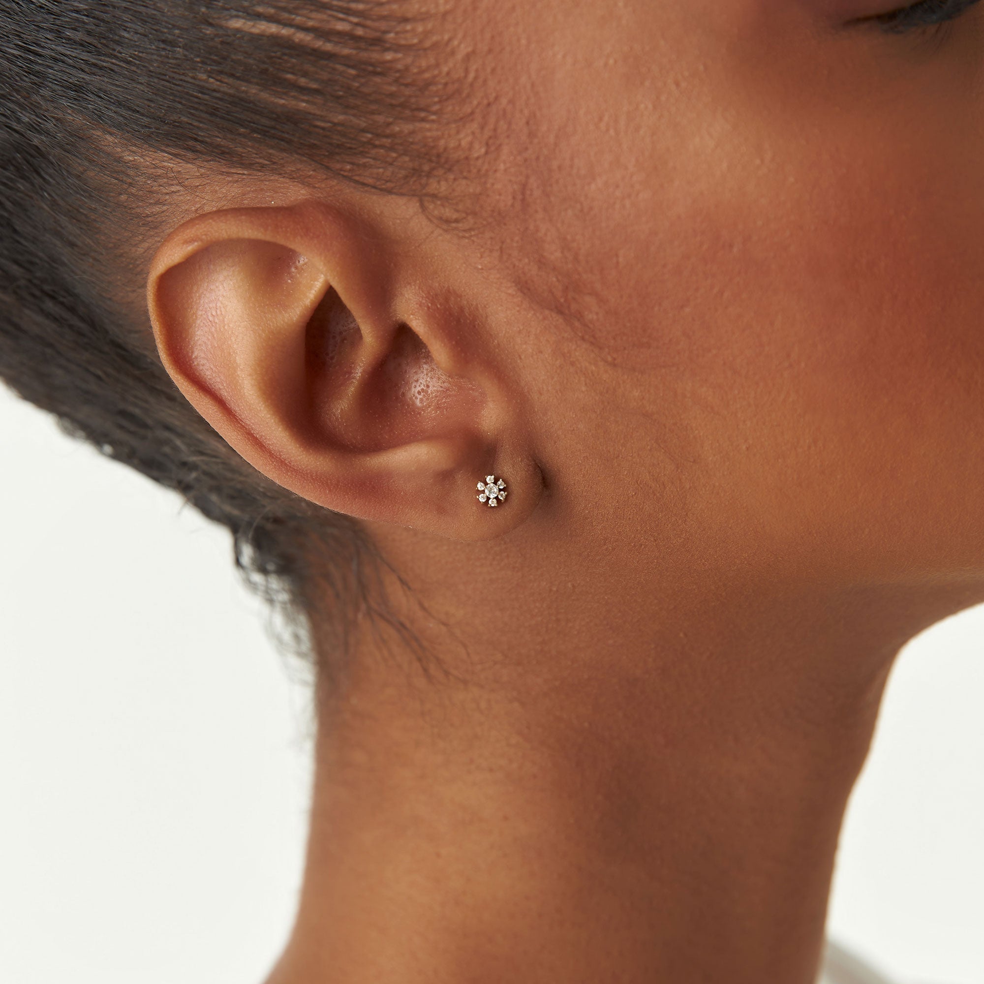OBFJ0195 - 14K Rose Petite Flower Design Diamond Stud Earrings 4