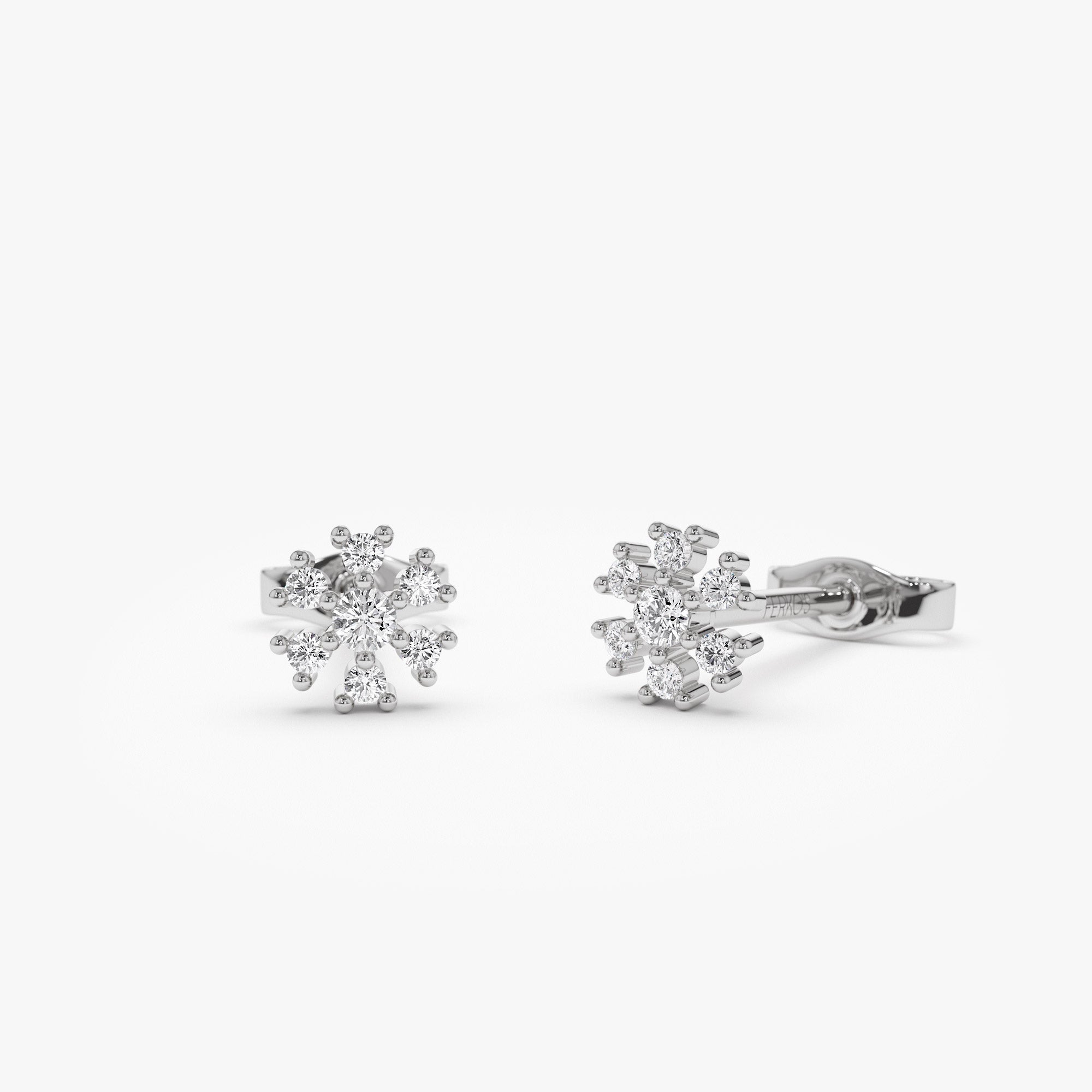 OBFJ1352 - 14K Petite Flower Design Diamond Stud Earrings 7